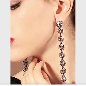 Pink Topaz Shoulder Length Dangle Earrings w/Seven Individual Large Size Stones